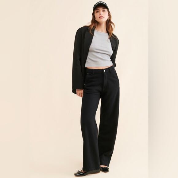 DL1961 Hepburn Knit High Rise Wide Leg Pants size 33 x 31” Black Soft Cotton - Picture 1 of 11